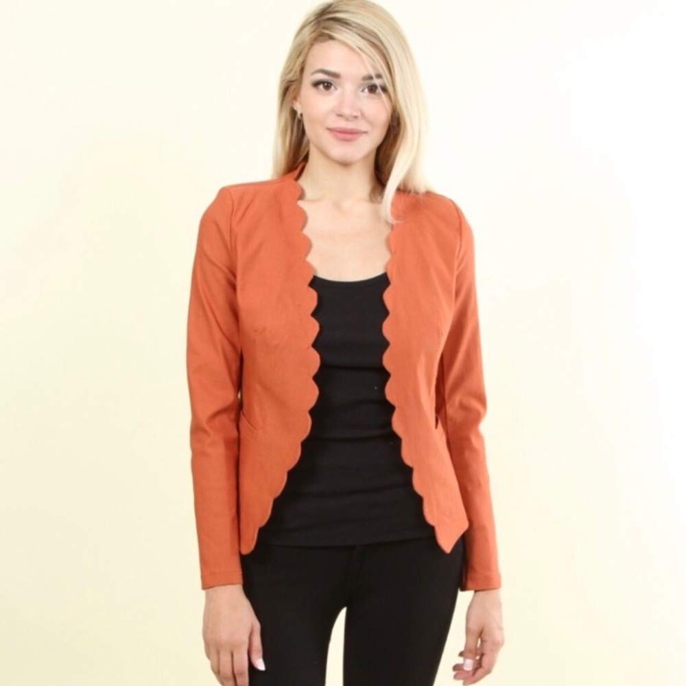 Rust Fitted Scalloped Blazer